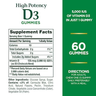 Foto 2 | Foto 2 | Suplemento Nature's Bounty En Gomitas Con Vitamina D3 De 5000 Ui, 60 Unidades - Venta Internacional.