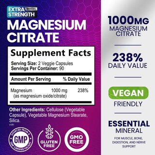 Foto 2 | Foto 2 | Suplemento de Magnesio Nature's Nutrition 1000 Mg 180 Cápsulas - Venta Internacional