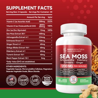 Foto 7 | Foto 7 | Sea Moss Pills Inner Brightness, Todo En 1, Con Ashwagandha, 60 Unidades - Venta Internacional.