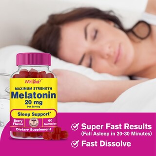 Foto 5 | Foto 5 | Gummies Wellyeah Melatonina, 20 Mg, Soporte Para Dormir, 60 Unidades (paquete De 2) - Venta Internacional.