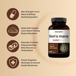 Foto 3 | Foto 3 | Suplemento Natubell Lions Mane Mushroom 9000 Mg 240 Cápsulas - Venta Internacional.