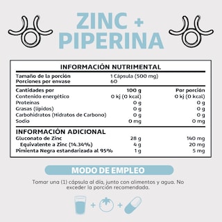 Foto 6 | Foto 6 | Suplemento Alimenticio Beyond Vitamins Zinc 20mg (gluconato De Zinc) Potenciado Con Piperina Estandarizada Al 95% 60 Cápsulas