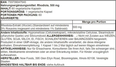 Foto 2 | Foto 2 | Suplemento Now Foods, Extracto De Rhodiola, 500 Mg, 60 Cápsulas - Venta Internacional.