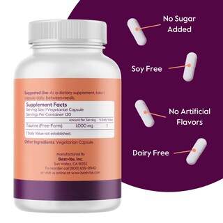 Foto 2 | Foto 2 | Suplemento Bestvite De Taurina 1000 Mg 120 Cápsulas Veganas - Venta Internacional.