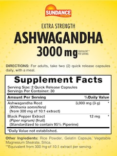 Foto 2 | Foto 2 | Suplemento Sundance, Cápsulas De Ashwagandha, 3000 Mg, 60 Unidades - Venta Internacional.
