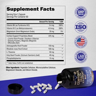 Foto 2 | Foto 2 | Suplemento Cortisol Balance de 600 mg 60 Cápsulas Suministro para 2 Meses - Venta Internacional