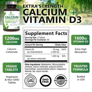 Foto 2 | Foto 2 | Suplemento De Calcio Nature's Nutrition 1200 Mg + Vitamina D3 - Venta Internacional.
