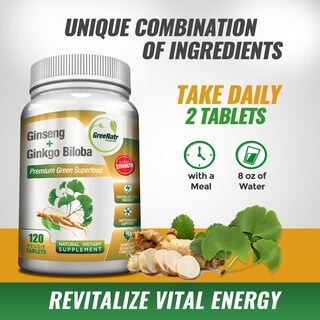 Foto 7 | Foto 7 | Suplemento Greenatr Panax Ginseng + Ginkgo Biloba 120 Comprimidos - Venta Internacional.