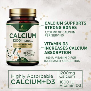 Foto 3 | Foto 3 | Suplemento De Calcio Nature's Nutrition 1200 Mg Con Vitamina D3 - Venta Internacional.