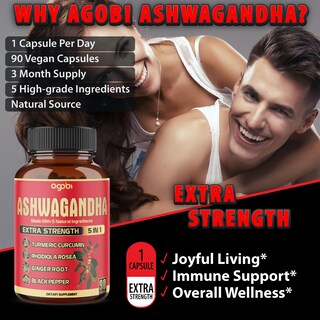 Foto 5 | Foto 5 | Cápsulas De Suplemento Agobi Ashwagandha Con Jengibre Y Cúrcuma, 90 Unidades - Venta Internacional.