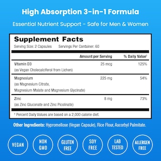 Foto 3 | Foto 3 | Suplemento Nutrachamps De Magnesio, Zinc Y Vitamina D3, 120 Cápsulas - Venta Internacional.