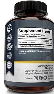 Foto 6 | Foto 6 | Suplemento De Zinc Nutriflair Picolinato De Zinc 50 Mg 120 Cápsulas - Venta Internacional.