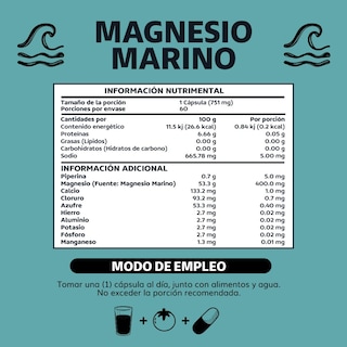 Foto 6 | Foto 6 | Suplemento Alimenticio Beyond Vitamins Magnesio Marino Plus Natural Simag Con Piperina 60 Cápsulas