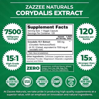 Foto 2 | Foto 2 | Suplemento Zazzee Corydalis 7500 Mg Alivia El Dolor, Antiinflamatorio Y Promueve La Relajación 120 Cápsulas