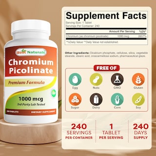 Foto 2 | Foto 2 | Suplemento Best Naturals Picolinato de Cromo 1000 MCG 240 Tabletas - Venta Internacional