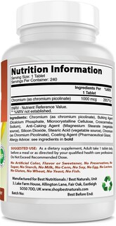 Foto 7 | Foto 7 | Suplemento Best Naturals Picolinato de Cromo 1000 MCG 240 Tabletas - Venta Internacional