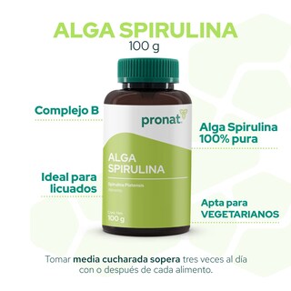 Foto 5 | Foto 5 | Suplemento Alimenticio Pronat Alga Spirulina Orgánica Polvo 100 GR