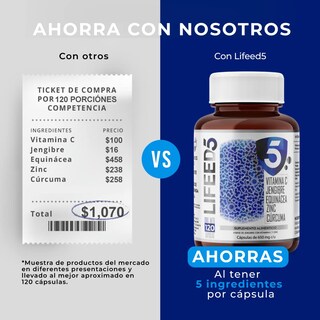 Foto 6 | Foto 6 | Suplemento Alimenticio Immune Jengibre Lifeed5 120 Cápsulas