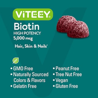 Foto 5 | Foto 5 | Gomitas De Biotina Viteey Para Cabello, Piel Y Uñas, 5000 Mcg, 60 Gomitas - Venta Internacional.