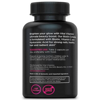 Foto 7 | Foto 7 | Suplemento Vital Vitamins, Complejo De Biotina, 5000 Mcg, 60 Cápsulas - Venta Internacional.