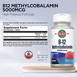 Foto 3 | Foto 3 | Suplemento Kal De Vitamina B12, Metilcobalamina, 5000 Mcg, 90 Tabletas - Venta Internacional.