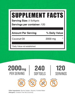 Foto 2 | Foto 2 | Cápsulas Blandas De Aceite De Coco Bulksupplements.com 2000 Mg 240 Cápsulas Blandas - Venta Internacional.