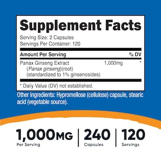 Foto 2 | Foto 2 | Suplemento Nutricost Panax Ginseng 1000 Mg 240 Cápsulas - Venta Internacional.