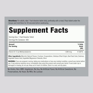 Foto 2 | Foto 2 | Suplemento Piping Rock De Vitamina B12 Sublingual, 1000 Mcg, 400 Comprimidos - Venta Internacional.