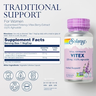Foto 2 | Foto 2 | Suplemento Solaray De Extracto De Bayas Vitex 225 Mg Para Mujeres, 60 Cápsulas Vegetales - Venta Internacional.