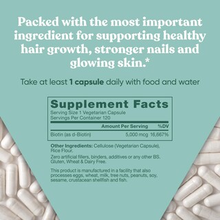 Foto 5 | Foto 5 | Suplemento De Biotina Natural De La Ue, 5000 Mcg, Cabello, Piel Y Uñas, 120 Cápsulas - Venta Internacional.