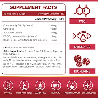 Foto 3 | Foto 3 | Suplemento De Cápsulas Blandas Zebora Coq10 De 100 Mg Con Pqq, Bioperine Y Omega-3 - Venta Internacional.