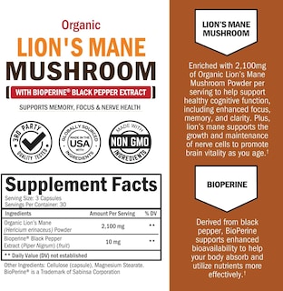 Foto 2 | Foto 2 | Suplemento Bioschwartz Organic Lions Mane 2100 Mg 90 Cápsulas - Venta Internacional.