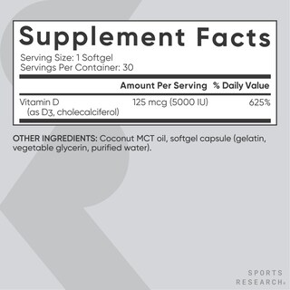 Foto 6 | Foto 6 | Suplemento Sports Research Vitamina D3 5000 UI con Aceite de Coco Orgánico 30 Cápsulas Blandas - Venta Internacional