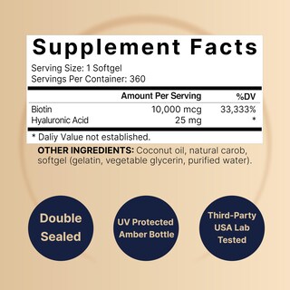 Foto 2 | Foto 2 | Suplemento de Biotina Naturebell De 10000 Mcg Más Ácido Hialurónico De 25 Mg - Venta Internacional