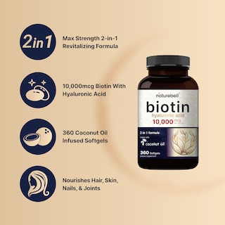 Foto 3 | Foto 3 | Suplemento de Biotina Naturebell De 10000 Mcg Más Ácido Hialurónico De 25 Mg - Venta Internacional