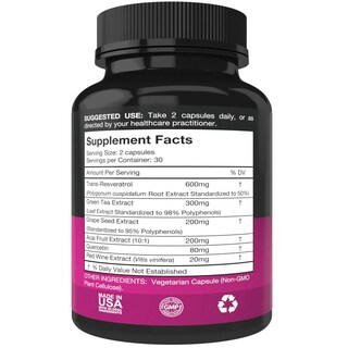 Foto 2 | Foto 2 | Suplemento Purest Vantage Resveratrol 1400 Mg 60 Cápsulas - Venta Internacional