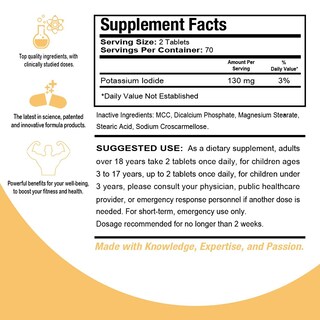 Foto 3 | Foto 3 | Supplement Health Dose Potasio + Yoduro Ki 130 Mg 140 Tabletas - Venta Internacional.