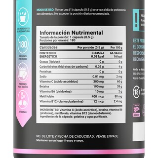 Foto 2 | Foto 2 | Metil Folato | 180 Cápsulas | Adicionado Con Betaína, B6, B12 Y Vitamina C | Methyl Folate Blend | B Life.