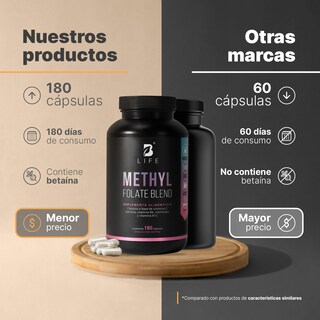 Foto 3 | Foto 3 | Metil Folato | 180 Cápsulas | Adicionado Con Betaína, B6, B12 Y Vitamina C | Methyl Folate Blend | B Life.