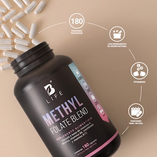Foto 6 | Foto 6 | Metil Folato | 180 Cápsulas | Adicionado Con Betaína, B6, B12 Y Vitamina C | Methyl Folate Blend | B Life.