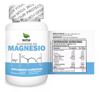 Foto 2 | Foto 2 | Suplemento Alimenticio Glicinato de Magnesio Natsa 100 Cápsulas