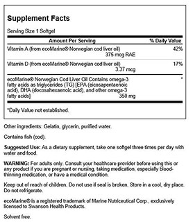 Foto 2 | Foto 2 | Suplemento De Aceite De Hígado De Bacalao De Swanson 180 Cápsulas Blandas Con 350 Mg - Venta Internacional.