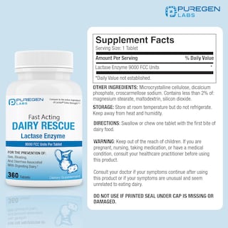 Foto 2 | Foto 2 | Píldoras para la Intolerancia a la Lactosa Puregen Labs Dairy Rescue 360 Tabletas - Venta Internacional