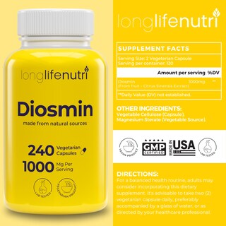 Foto 2 | Foto 2 | Suplemento Longlifenutri Diosmin 1000 Mg 240 Cápsulas - Venta Internacional.