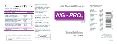 Foto 2 | Foto 2 | Suplemento Miller Pharmacal A/g Pro Tablets 180 Comprimidos - Venta Internacional.