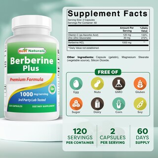 Foto 2 | Foto 2 | Suplemento Best Naturals Berberine Plus 1000 Mg 120 Cápsulas X 2 - Venta Internacional.