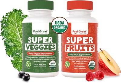 Foto 1 | Foto 1 | Suplementos de Frutas y Verduras Orgánicas Feel Great Del USDA 2 Frascos de 90 Cápsulas - Venta Internacional