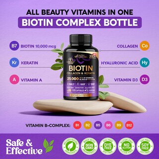 Foto 4 | Foto 4 | Suplemento Nutraharmony, Biotina, Colágeno Y Queratina, 25000 Mcg - Venta Internacional.