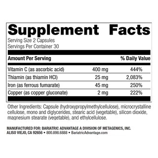 Foto 2 | Foto 2 | Suplemento Bariatric Advantage Iron 45 Mg Con Vitamina C 60 Unidades - Venta Internacional.