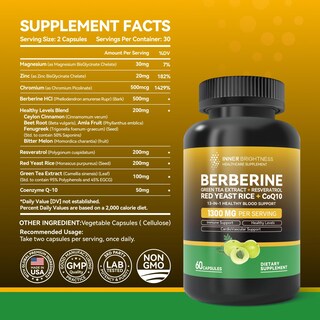 Foto 2 | Foto 2 | Suplemento Inner Brightness Berberine 1300 Mg 60 Cápsulas - Venta Internacional.